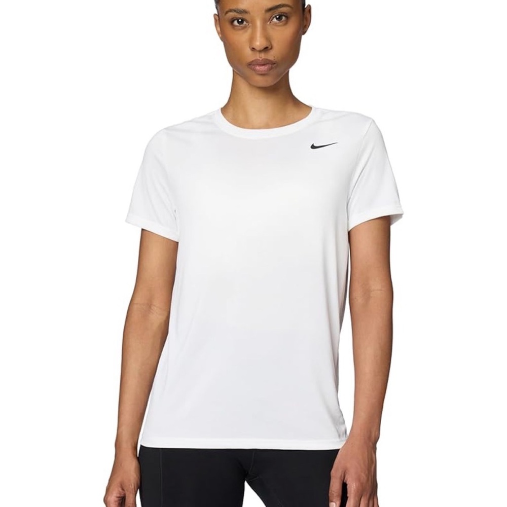 Nike Women's White Crew Neck Short Sleeve Tee with Black Swoosh